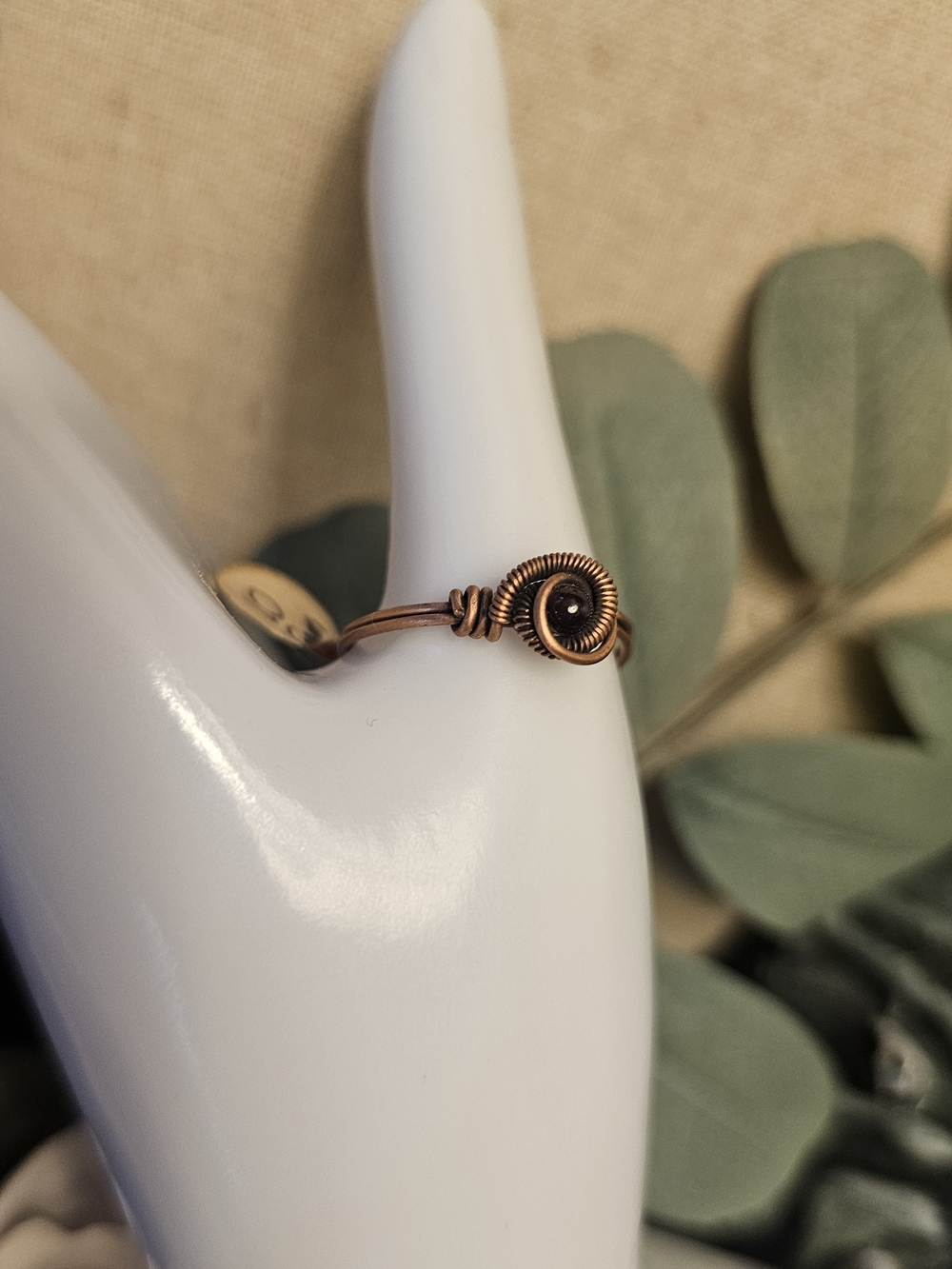 Handcrafted Copper Wire Spiral Ring in Copper Garnet Sz 10